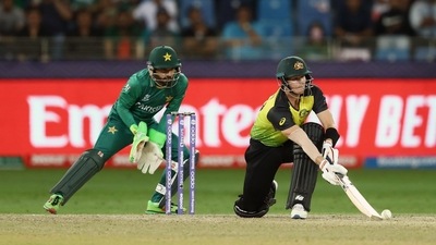 Australia's Steven Smith plays a shot during the 2nd semi-final of ICC Men's T20 World Cup 2021 match between Australia and Pakistan (ANI) Australia's Steven Smith plays a shot during the 2nd semi-final of ICC Men's T20 World Cup 2021 match between Australia and Pakistan (ANI)