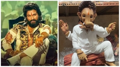 Ganpati idols inspired by Allu Arjun's look from Pushpa: The Rise. Ganpati idols inspired by Allu Arjun's look from Pushpa: The Rise.