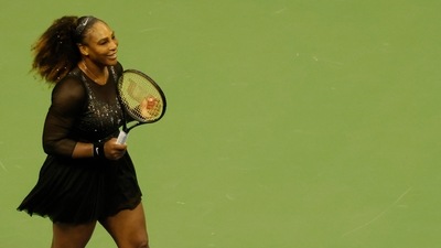 Serena Williams (USA) celebrates after match point against Danka Kovinic (MNE) (not pictured) on day one of the 2022 U.S. Open tennis tournament at USTA Billie Jean King National Tennis Center. (USA TODAY Sports)