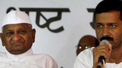 A file picture shows activist Anna Hazare and Delhi chief minister Arvind Kejriwal at a protest at Jantar Mantar in New Delhi few years back. (AP File Photo) A file picture shows activist Anna Hazare and Delhi chief minister Arvind Kejriwal at a protest at Jantar Mantar in New Delhi few years back. (AP File Photo)