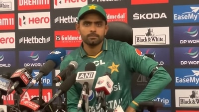 Babar Azam addresses the press after India beat Pakistan