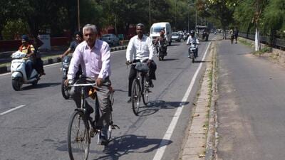 Chandigarh, India March 12, 2018::: Cyclists using main road instead of the cycle track on the dividing road of sector 24 and sector 15 in Chandigarh on Monday March 12, 2018.Photo by Sikander Singh/Hindustan Times (HT File) Chandigarh, India March 12, 2018::: Cyclists using main road instead of the cycle track on the dividing road of sector 24 and sector 15 in Chandigarh on Monday March 12, 2018.Photo by Sikander Singh/Hindustan Times (HT File)