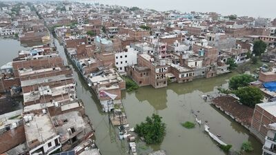 Flood affected low-lying areas of Prayagraj on Tuesday. (Anil Kumar Maurya/HT)