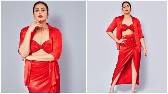 Huma Qureshi knows all the spells to keep the fashion critics on their toes. When it comes to her wardrobe, she is not afraid of experimenting with her looks. She recently raised the fashion bar by wearing a red knotted bandeau top which she paired with a slit wrap skirt and oversized shirt.(Instagram/@iamhumaq)