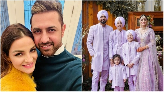 Gippy Grewal with his wife Ravneet Kaur and their three children.