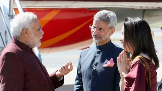 File photo of PM Narendra Modi with S Jaishankar and his wife.