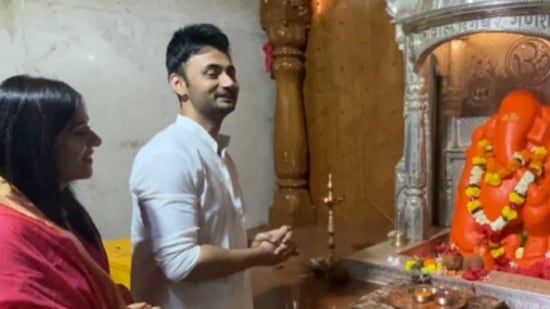 Amrita Arora and her husband RJ Anmol at Lord Ganesa temple.