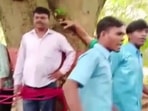 News agency ANI posted pictures of the incident showing teachers held by a tree with a red rope, surrounded by a group of agitated students in school uniform. News agency ANI posted pictures of the incident showing teachers held by a tree with a red rope, surrounded by a group of agitated students in school uniform.