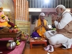 Prime minister Modi offering prayers to lord Ganesh. (Twitter ) Prime minister Modi offering prayers to lord Ganesh. (Twitter )