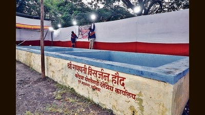 Artificial pond at Bibvewadi. (Rahul Raut/HT PHOTO)