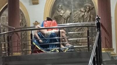 The statues of Mother Mary and Jesus Christ vandalised at a church at Thakkarpura village in Punjab’s border district of Tarn Taran early on Wednesday. The accused fled with the heads of the statues. (HT Photo) The statues of Mother Mary and Jesus Christ vandalised at a church at Thakkarpura village in Punjab’s border district of Tarn Taran early on Wednesday. The accused fled with the heads of the statues. (HT Photo)