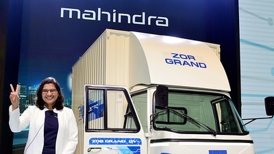 Mahindra Electric Mobility Ltd (MEML) CEO Suman Mishra shows a victory sign at the launch of all new Mahindra Zor Grand Electric 3-Wheeler, in Bengaluru on Monday. (ANI Photo) Mahindra Electric Mobility Ltd (MEML) CEO Suman Mishra shows a victory sign at the launch of all new Mahindra Zor Grand Electric 3-Wheeler, in Bengaluru on Monday. (ANI Photo)