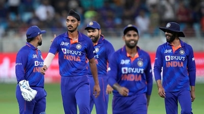 Arshdeep Singh took the first wicket after India scored 192/2 (AP) Arshdeep Singh took the first wicket after India scored 192/2 (AP)
