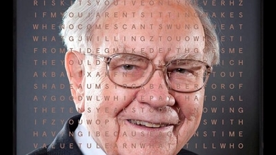 The portrait of Buffett features a grid of letters over the picture that light up to spell out several of the legendary investor’s famous quotes. (AP) The portrait of Buffett features a grid of letters over the picture that light up to spell out several of the legendary investor’s famous quotes. (AP)