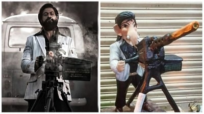 The Ganpati idol inspired by Yash's machine gun scene from KGF Chapter 2 has divided fans. The Ganpati idol inspired by Yash's machine gun scene from KGF Chapter 2 has divided fans.