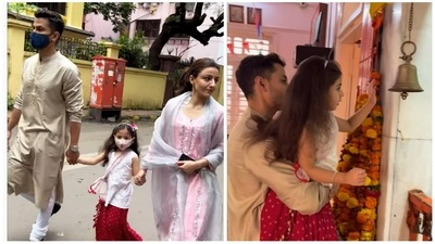 Kunal Kemmu and Soha Ali Khan visited a Ganesha temple with daughter Inaaya Naumi Kemmu. Kunal Kemmu and Soha Ali Khan visited a Ganesha temple with daughter Inaaya Naumi Kemmu. 