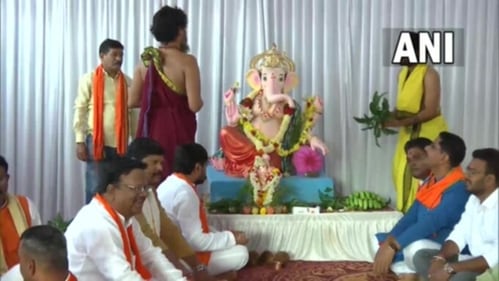 A Lord Ganesha idol was installed at the ground and pooja began. (ANI)
