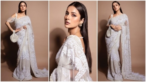 Shehnaaz Gill attends Filmfare awards in a Manish Malhotra saree.&nbsp; (Instagram)