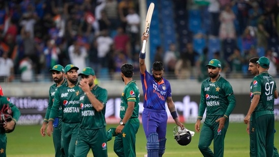 Hardik Pandya celebrates India's win against Pakistan at the Asia Cup in Dubai (AP)