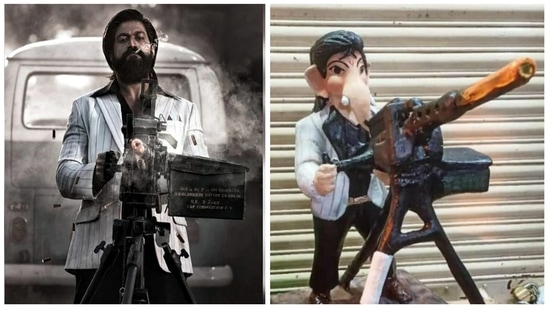 The Ganpati idol inspired by Yash's machine gun scene from KGF Chapter 2 has divided fans. The Ganpati idol inspired by Yash's machine gun scene from KGF Chapter 2 has divided fans.