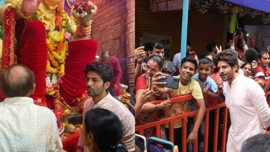 Kartik Aaryan visited Lalbaugcha Raja with his parents on Ganesh Chaturthi.