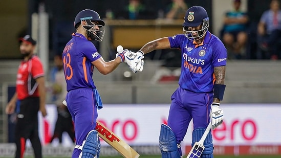 India's Virat Kohli and Suryakumar Yadav during the T20 cricket match of Asia Cup between India and Hong Kong(PTI)