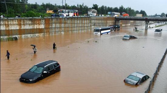 Bommai said the Disaster Management Act permits “merciless removal” of blocks causing water stagnation. (HT Photo)