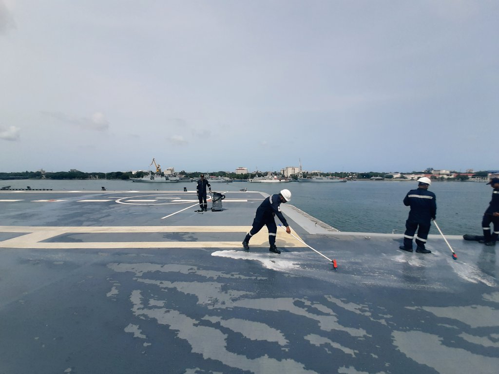 Deck scrub on board aircraft carrier Vikrant. (Rahul Singh/HT File Photo) Deck scrub on board aircraft carrier Vikrant. (Rahul Singh/HT File Photo)