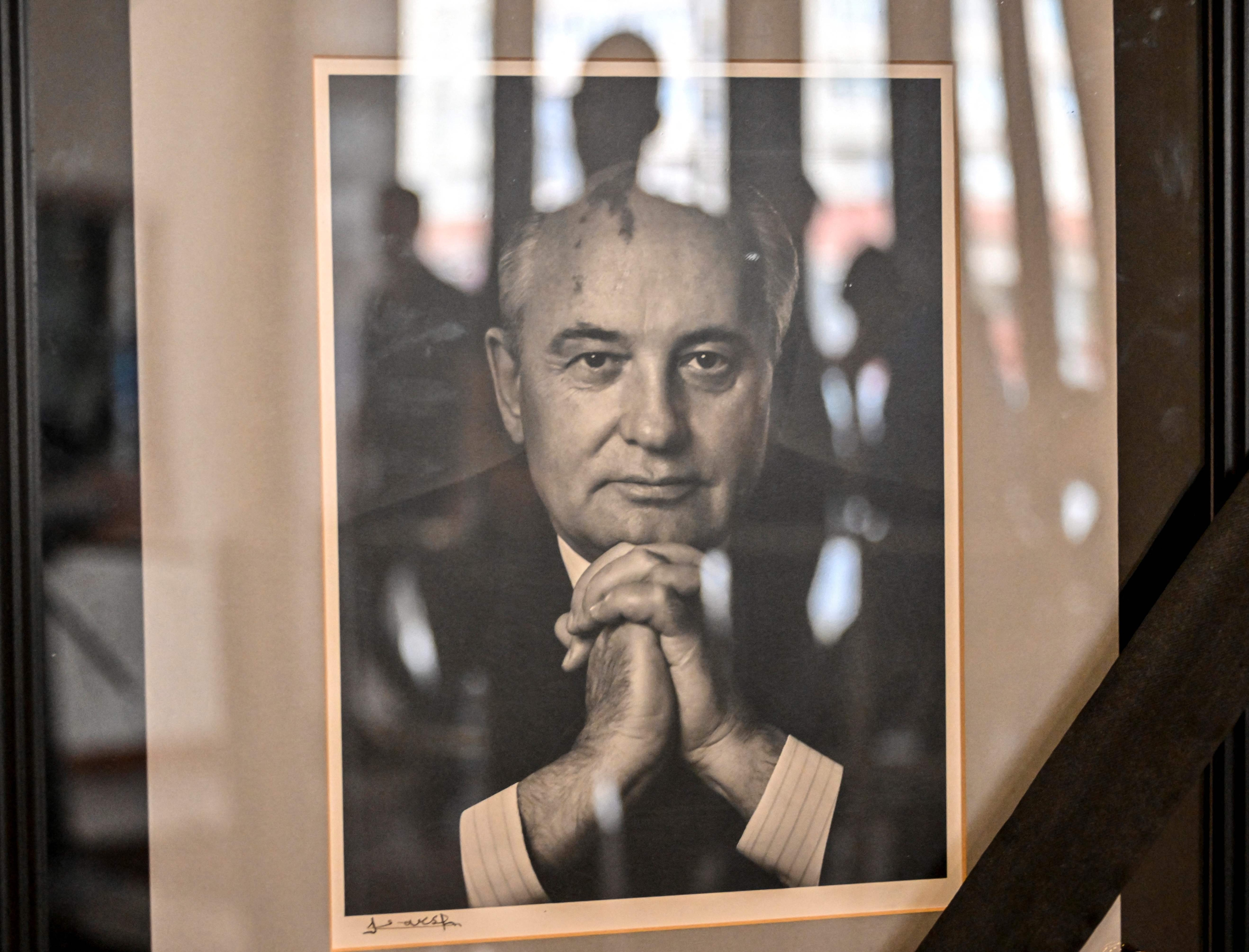 A picture shows Mikhail Gorbachev, displayed in his memory in his office at the Gorbachev Foundation headquarters in Moscow, on Wednesday. (AFP) A picture shows Mikhail Gorbachev, displayed in his memory in his office at the Gorbachev Foundation headquarters in Moscow, on Wednesday. (AFP)