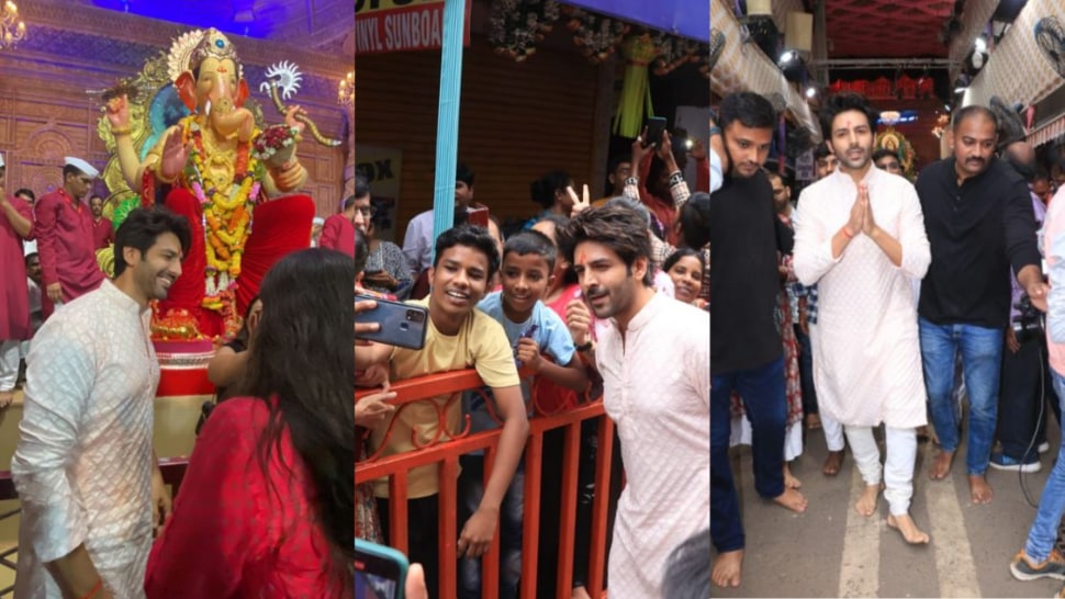 On the occasion, Kartik wore a baby pink kurta and white pyjamas.