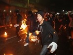 Men participate in "Bolas de Fuego" (Balls of Fire) festival to remember the fight of Saint Geronimo against the devil with balls of fire, in Nejapa, El Salvador.&nbsp;