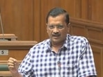 Delhi chief minister Arvind Kejriwal speaking at the Delhi Assembly.&nbsp;