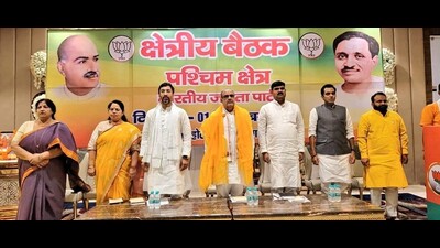 BJP leaders at party’s west U.P. meet in Ghaziabad on Thursday. (Sourced) BJP leaders at party’s west U.P. meet in Ghaziabad on Thursday. (Sourced)