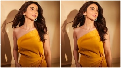 Assisted by makeup artist Salim Sayyed, Rakul Preet decked up in nude eyeshadow, black eyeliner, mascara-laden eyelashes, drawn eyebrows, contoured cheeks and a shade of nude lipstick. (Instagram/@rakulpreet)