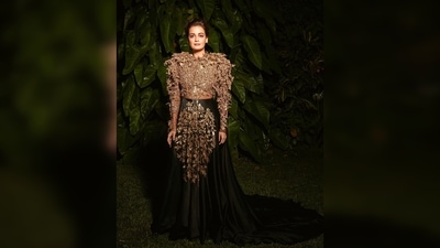 Dia Mirza recently turned muse for renowned fashion designer Rahul Mishra and donned the 3D embroidered tree of life gown from his collection. (Instagram/@diamirza)