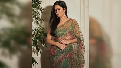 Katrina Kaif kept her look simple yet very glamorous and paired her 6-yards with small dangler earrings and minimal dewy makeup. (Instagram/@stylebyami)