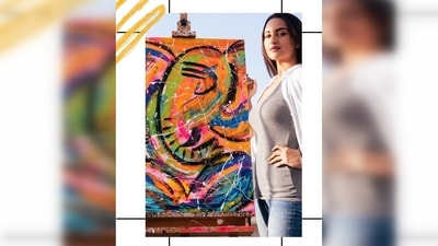 In the pictures, Sonakshi Sinha can be seen posing with her paintings in a casual grey t-shirt, white shirt and denim. (Instagram/@aslisona)