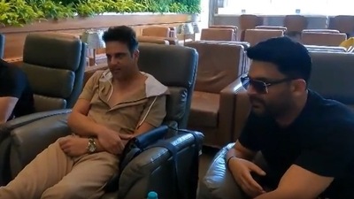 Krushna Abhishek and Kapil Sharma chilling at an airport lounge. Krushna Abhishek and Kapil Sharma chilling at an airport lounge. 