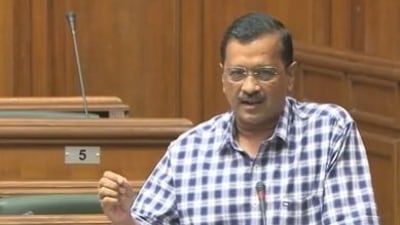 Delhi chief minister Arvind Kejriwal speaking at the Delhi Assembly.&nbsp;