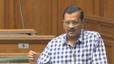Delhi chief minister Arvind Kejriwal speaking at the Delhi Assembly on Thursday. Source: Twitter/@AamAadmiParty
