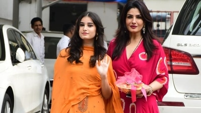 Raveena Tandon with her daughter Rasha Thadani on Ganesh Chaturthi.