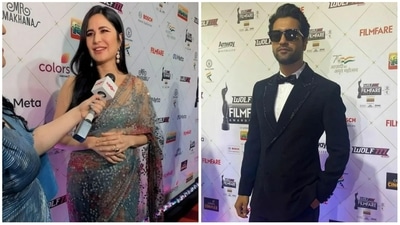 Vicky Kaushal complemented his wife Katrina Kaif in his all-black tuxedo teamed with a white shirt and black sunglasses.&nbsp; (File Image)