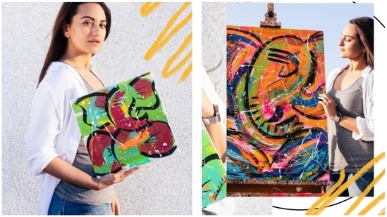 Did you know that Sonakshi Sinha is also an artist who loves bringing artwork to life on canvas? She and her brothers Luv and Kush Sinha also opened a firm called House of Creativity last year that provides a platform for budding artists to showcase their talent. On the occasion of Ganesh Chaturthi, she made a beautiful abstract painting of Lord Ganesha.(Instagram/@aslisona)