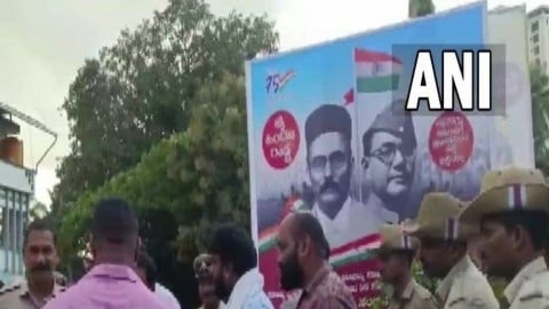 This comes after Section 144 was imposed in Shivamogga after a clash over Savarkar and Tipu Sultan's banners.(ANI)