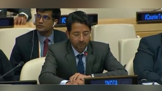 Indian diplomat speaking at United Nations Security Council Arria-formula meeting. (ANI)