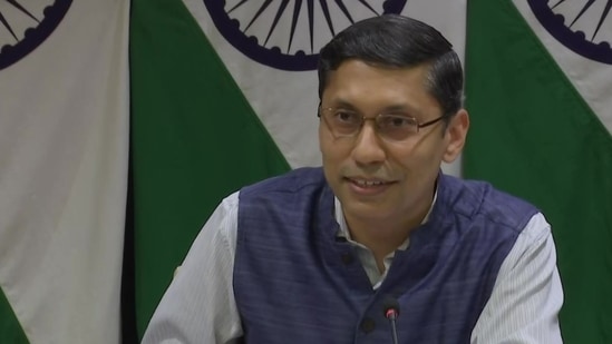 MEA spokesperson Arindam Bagchi during the weekly press briefing on Thursday, September 1, 2022. (ANI Photo)