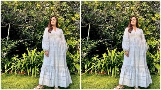 In another set of Instagram pictures, Dia Mirza can be seen soaking in the summer sun in a comfy white maxi dress.(Instagram/@diamirzaofficial)