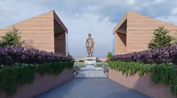 The statue is 108 feet tall and weighs over 200 tons. (Screengrab of Twitter video) The statue is 108 feet tall and weighs over 200 tons. (Screengrab of Twitter video)