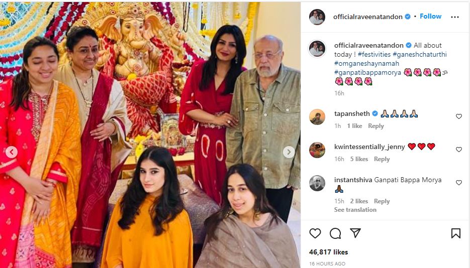 Raveena also shared glimpses on Instagram from Ganesh Chaturthi celebrations.