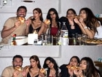 In another photo, Orhan Awatramani is sitting next to Boney Kapoor and Sridevi's daughter Khushi Kapoor and Nysa Devgan, with two of their other friends. All of them are holding pizza slices as they posed for a photo. In the pictures, while Nysa wore a red dress, Khushi went for an all-black outfit.